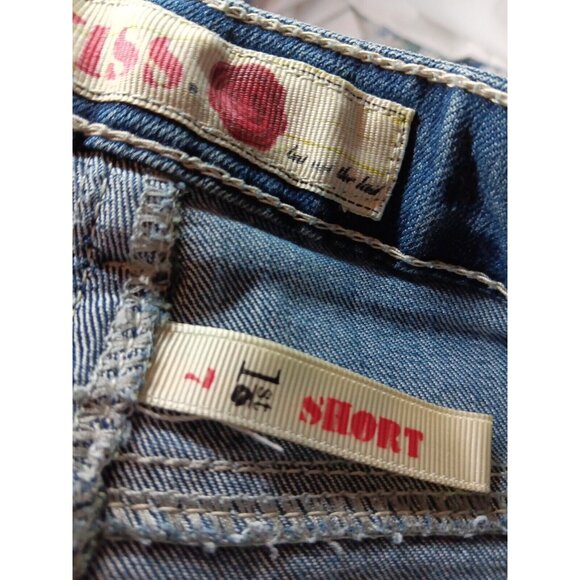 1st Kiss Shorts Womens 7 Juniors Denim Tapestry Panels Medium Wash Blue Stretch - Picture 5 of 7